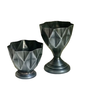 Black Antique Finish High Quality Top Selling Candle <b>Jars</b> with Diamond Design Metal with Base Table Top Candle Vessel Bowls - Product Image 1