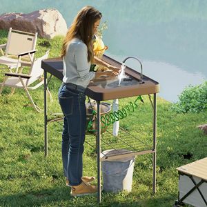 Tavolo Pieghevole Portatile per Pulizia Pesci con Lavello, Rubinetto, Tubo di Scarico, Spruzzatore e Ripiano per Campeggio - Product Image 1