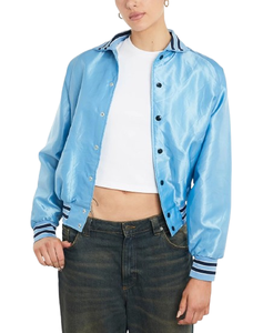 Nouveautés : Veste de baseball courte en satin respirant pour femme, style streetwear hiver - Product Image 1