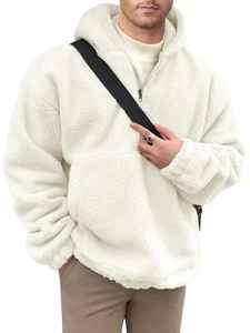 Sudadera con capucha de invierno para hombre, de poliéster/algodón, forro polar, estilo oversize, con media cremallera, ecológica, de calidad, venta al por mayor - Product Image 2