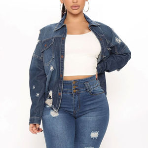 Women's European American Long Sleeve <b>Denim</b> <b>Coat</b> Casual Washed Lapel Design Solid Pattern Regular Fit Quick Dry Polyester/Cotton - Product Image 2