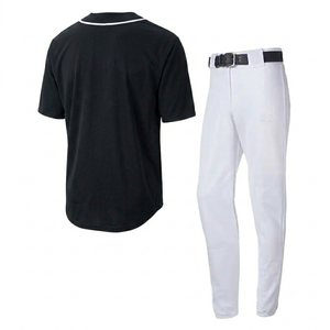 Uniforme de béisbol negro personalizado al por mayor, conjunto transpirable para hombre, jersey de manga corta con pantalón, uniformes de equipo, ropa deportiva OEM - Product Image 2