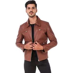 New Style Men's <b>Winter</b> <b>Leather</b> <b>Jacket</b> with Stand Collar Waterproof & Breathable Customizable Color/Size OEM Service - Product Image 2