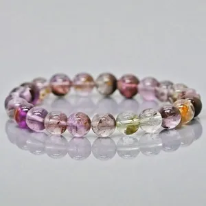 Natural Super Seven 8mm Smooth Round AA Grade Gemstone Beads <b>Stretch</b> <b>Bracelet</b> Healing Jewelry Wholesale - Product Image 1