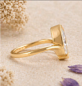 14K Gold Marquise Diamond Ring Minimalist Open Band Engagement Ring Fine Jewelry <b>Wedding</b> <b>Gift</b> for Women - Product Image 3