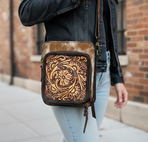 Bolso Hobo Bohemio Hecho a Mano de Cuero de Pelo de Vaca Grande con Estampados de Animales, Cierre de Cremallera Duradero, para Hombro, de Cuero Genuino para Otoño - Product Image 1