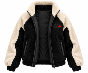 Chaqueta de forro polar Sherpa con cremallera y bloques de color para mujer, cuello alto, manga raglán de dos tonos, abrigo Teddy de invierno, OEM, ¡la más vendida! - Product Image 3