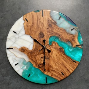 Teal Resin River Wood Wall <b>Clock</b> Modern Coastal Home Decor Wooden <b>Clock</b> - Product Image 1