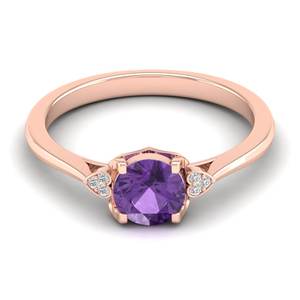 Anillo de Compromiso REYES Personalizado de Oro Sólido de 14K con Diamante Certificado IGI y Gema de Amatista de Corte Redondo de 0.84 Quilates - Product Image 1