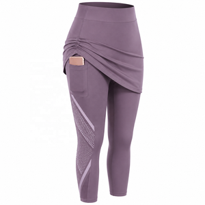 Women's High Waist Asymmetric Yoga <b>Leggings</b> with Side <b>Pockets</b> Calf Length Quick Dry Seamless Stretch Activewear Pants - Product Image 2