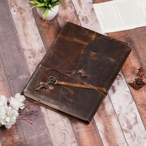 Newly 100% Genuine Leather Vintage Gifts Journal <b>Notebook</b> Key Lock Wrap Strap Flap Cover Cotton <b>Blank</b> White Pages Personal Diary - Product Image 3