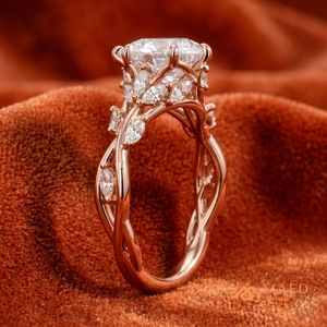 Bague en Moissanite Coupe Poire Or Rose, Bijou Fin pour Femme, Design Feuille Élégant, Cadeau de Fiançailles, Bijou Tendance Moderne - Product Image 3