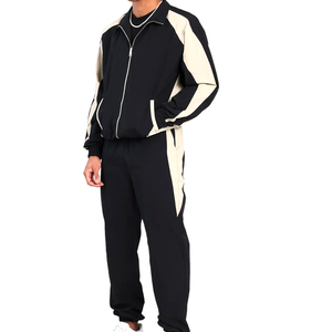 Chándal de nailon de dos piezas personalizado al por mayor para hombre, con bolsillo trasero con cremallera, bloques de color, pantalones cortavientos de talla grande, chándal de nailon para hombre - Product Image 1