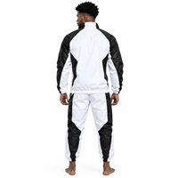 Ensemble de survêtement streetwear imperméable blanc et noir pour homme, veste zippée intégrale et pantalon, respirant, en polyester, style sportif, logo personnalisé