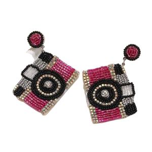 Pendientes de Aro con Cuentas de Vidrio, Bordado Bohemio, Forma Irregular, Color Rosa, Hechos a Mano, para Mujer, para Boda, por MD HANDICRAFTS - Product Image 1