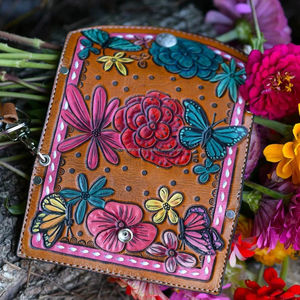 Genuine <b>Leather</b> Vintage Wristlet Clutch <b>Purse</b> Pouch Brown Wallet Carving Tooled Western Tassel Embroidery GEOMETRY Pattern - Product Image 1