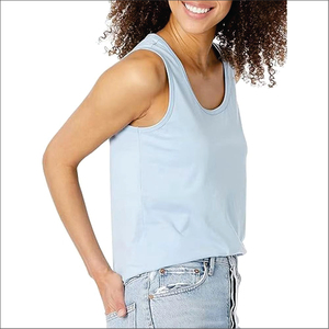 Women's Scoop <b>Neck</b> <b>Tank</b> <b>Tops</b> Solid Color Breathable Knitted Polyester Casual Wear Light Blue and Dark Green - Product Image 3