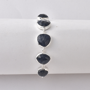 สร้อยข้อมือ unisex สไตล์วินเทจเทรนด์ใหม่กำไลข้อมือเงินแท้925แซฟไฟร์หินสีดำสร้อยข้อมือผู้ชายชุบเงิน - Product Image 3