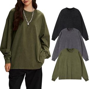เสื้อสเวตเชิ้ตคอกลมโอเวอร์ไซส์ ผ้าฝ้ายถัก 100% ยูนิเซ็กส์ สีพื้น คอกลม แขนยาว เหมาะสำหรับใส่ในฤดูใบไม้ร่วง - Product Image 5