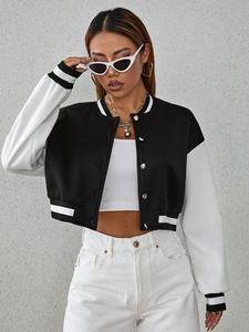 Women's Cropped <b>Quilted</b> Winter Varsity Jacket Premium Letterman Bomber Custom Embroidery Streetwear OEM Wholesale Fashion <b>Wool</b> - Product Image 2