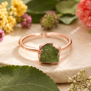 Timeless Natural Rough Peridot August Birthstone Rose <b>Gold</b> Electroplated <b>Ring</b> Statement Jewelry Wholesale - Product Image 1