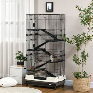 Gabbia per conigli nera da 32 litri a 6 livelli con ruote e vassoio estraibile per l'allevamento di conigli di taglia media, cincillà e furetti - Cuccia nera - Product Image 2