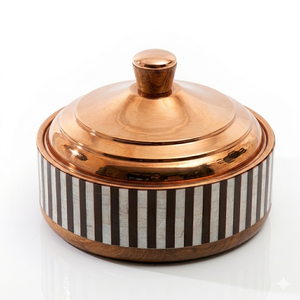 Casserole de luxe en acier inoxydable avec base en bois de manguier et incrustation de nacre, plat de service décoratif avec couvercle - Product Image 4