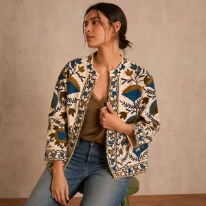 Veste matelassée en coton brodée sur mesure pour femme, faite à la main, motif floral bohème, ouverte sur le devant, décontractée, vintage, ethnique, manteau d'hiver OEM ODM - Product Image 4