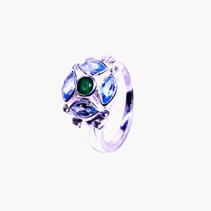 Wedding Wear 925 Sterling <b>Silver</b> Gold Plated Jewelry <b>Emerald</b> Blue Topaz White Topaz Gemstone Women Wear <b>Ring</b> - Product Image 2
