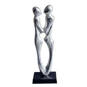 Figura Decorativa Romántica de Pareja en Latón Plateado, Ideal para Decoración de Mesa, Coleccionable y con Temática de Amor - Product Image 2