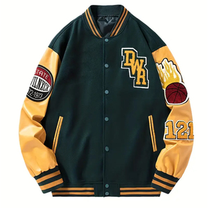 Plus Size Men Literary Artistic Letters Embroidery Color Block Coat Outdoor Sports Windbreaker College Baseball Letterman Jacket - Product Image 1