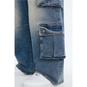 Pantalones Vaqueros Cargo de Pierna Ancha para Hombre, Lavado Medio, con Múltiples Bolsillos, Estilo Urbano - Product Image 3