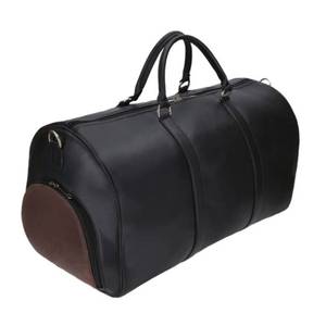 Bolsa de Viaje Clásica de Cuero Negro con Panel Lateral Marrón, Gran Capacidad, Sistema de Transporte con Asa - Bolsa de Cuero - Product Image 1