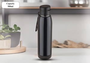 Bouteille d'eau isotherme en acier inoxydable noir, thermos anti-fuite à large ouverture 600 ml, couvercle, conservation de la chaleur 12-24 heures pour - Product Image 4