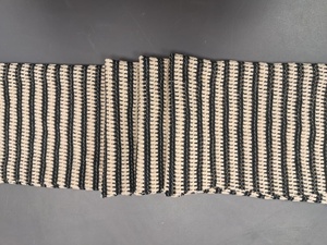 Tela de punto de ganchillo a rayas lineales de primera calidad al por mayor por yarda - Material de malla abierta texturizado en negro y marfil - Product Image 3