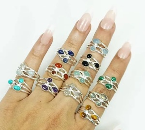 925 Sterling Silver Natural Gemstone Designer <b>Ring</b> Moonstone Onyx <b>Tiger</b> <b>Eye</b> Chalcedony Turquoise Amethyst Handmade Jewelry - Product Image 1