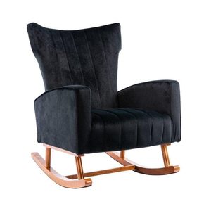 Fauteuil à bascule en bois de Sheesham avec coussin pour siège et dossier |   Fauteuil à bascule artisanal en bois massif |   Tissu noir - Product Image 2