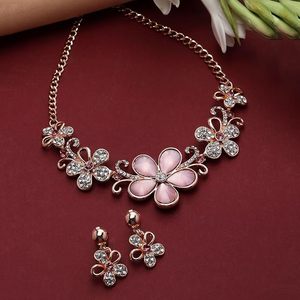 Rose <b>Gold</b> Plated Flower Crystal Necklace and <b>Earring</b> <b>Set</b> Women's Romantic Party Jewelry - Product Image 2
