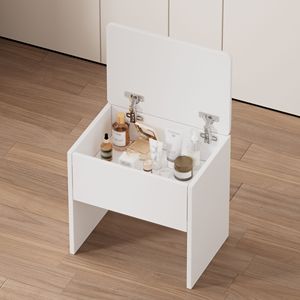 Small Space Makeup <b>Vanity</b> <b>Table</b> Set with 3 Adjustable Lighted <b>Mirror</b> and Storage Chair White Dress-for Limited Areas - Product Image 5