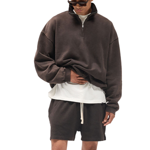 Sudadera de cuello alto con cremallera de un cuarto para hombre, de algodón, de gran tamaño, corte holgado, con logotipo personalizado, OEM, ODM, marca privada, la más vendida. - Product Image 4
