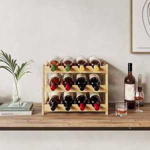 Porte-bouteilles de vin en bois de luxe autoportant pour 12 bouteilles, support de comptoir moderne, durable, résistant à la rouille et imperméable - Product Image 2