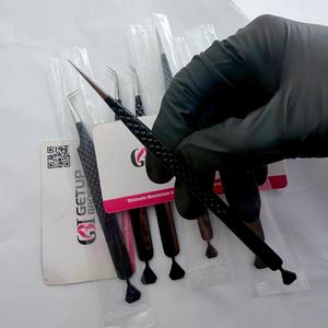 45/90/Straight Black Powder Coating <b>Silver</b> Diamond Grip Curved Stainless Steel Anti-Magnetic 10mm Smooth/Fiber Eyelash Tweezers - Product Image 6