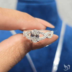 1CT Oval Lab Grown Diamond <b>Ring</b> IGI Certified Twisted <b>Split</b> Pave Band Engagement <b>Ring</b> in 10K White Gold - Product Image 5