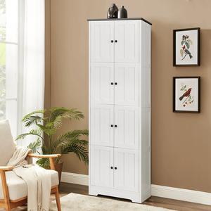Armadio Alto Bianco a 8 Ante e 4 Ripiani per Soggiorno, Cucina, Ufficio, Camera da Letto o Bagno - Product Image 4