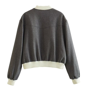 Chaqueta Bomber para Mujer, Casual, con Botones, Color Sólido, Estilo Universitario, con Bolsillos Grandes, Chaqueta Corta Tipo Letterman - Product Image 6