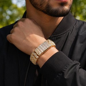 Pulsera de eslabones cubanos Iced Out de plata de ley 925 con diamantes de moissanita VVS, pulsera llamativa de lujo estilo Hip Hop para hombre con pavé. - Product Image 6