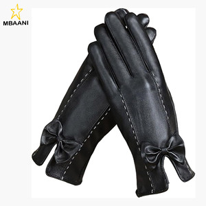 Women Winter Leather <b>Gloves</b> with Bow Full Fingers <b>Touchscreen</b> <b>Gloves</b> - Product Image 1