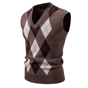 Men's Knitted <b>Argyle</b> Sleeveless Vest V-Neck <b>Sweater</b> Autumn Wear 100% Acrylic Standard Thickness - Product Image 3