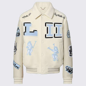 Veste universitaire d'hiver unisexe en molleton avec manches en laine, broderie de patchs en chenille personnalisés par le fabricant, style Letterman - Product Image 5