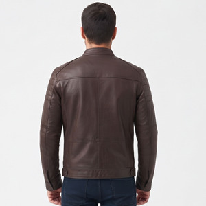 Chaqueta de Motociclista de Cuero Genuino para Hombre, Cortavientos, con Cuello Alto, Cierre de Cremallera, Chaqueta de Cuero PU a la Moda - Product Image 4